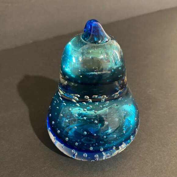 Vintage Blue Clear Pear Art Glass Paperweight Controlled Bubbles - Picture 5 of 7